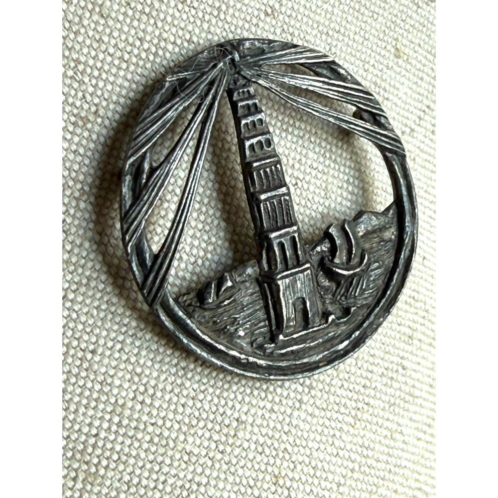 Vintage CORO Pharos Lighthouse Alexandria Egypt Brooch Pin Seven Wonders Signed - Picture 1 of 7